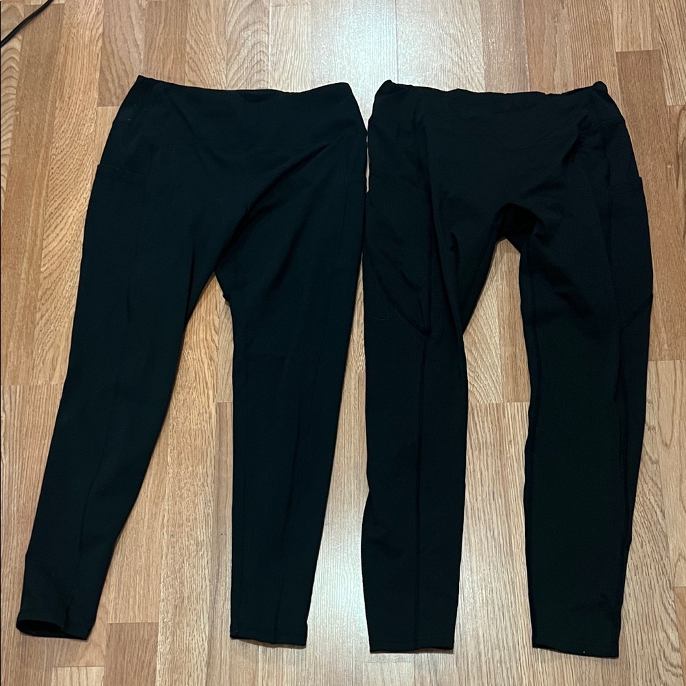 Black Athletic Leggings With Pockets Lot of 2 Sz M